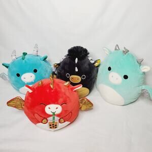 Lot of 4 Dragon Squishmallows: Luxmen, Baiden, Avrill, Miles. Stuffed Animals.